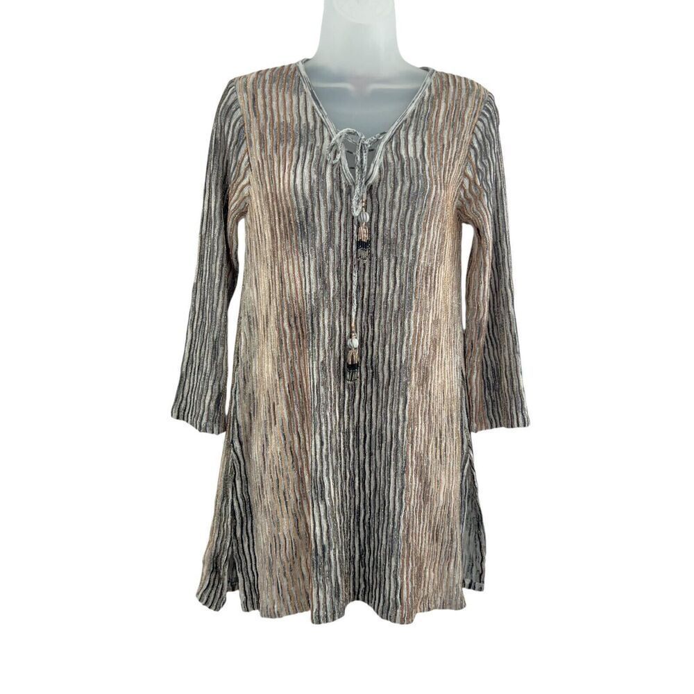 Calypso St. Barth Women's XS Black gold metallic ribbed knit Tunic Mavaile